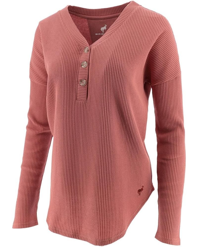 Bronco Women's Waffle Tunic V-Neck Henley Long Sleeve Shirt Pink $21.15 Tops