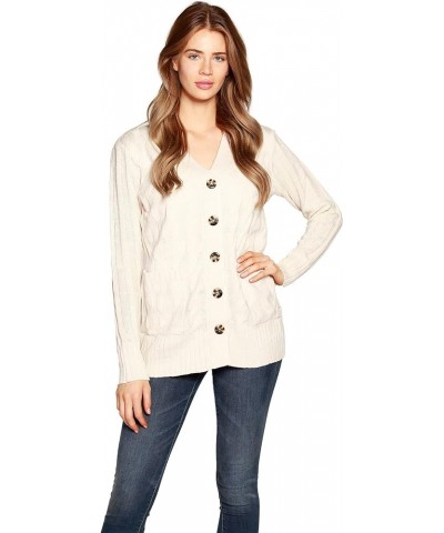 Womens Cable Knit Cardigan Sweater Button Front Loose Fit Long Sleeve Sweater Eggshell $28.07 Sweaters