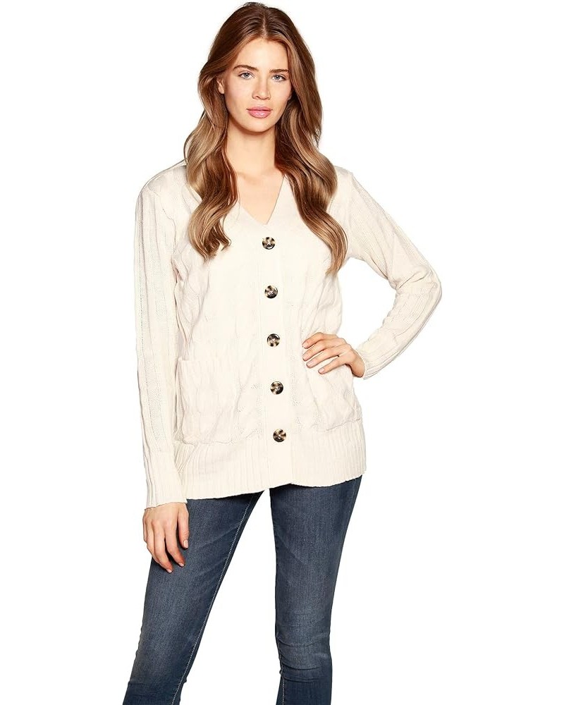 Womens Cable Knit Cardigan Sweater Button Front Loose Fit Long Sleeve Sweater Eggshell $28.07 Sweaters