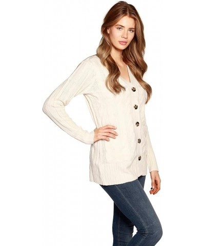 Womens Cable Knit Cardigan Sweater Button Front Loose Fit Long Sleeve Sweater Eggshell $28.07 Sweaters