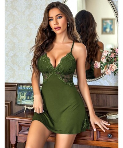 Women Lingerie Lace Chemise Sleepwear Babydoll Teddy Lingerie Jungle Green $8.73 Lingerie