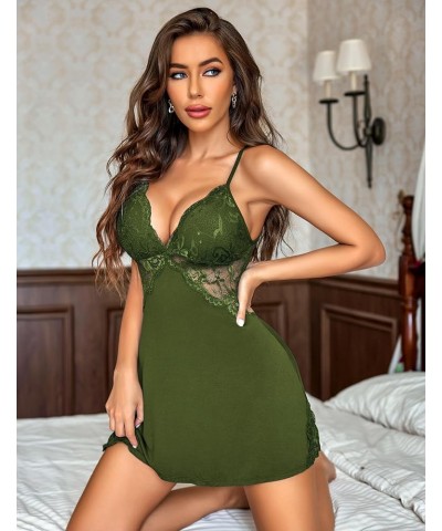 Women Lingerie Lace Chemise Sleepwear Babydoll Teddy Lingerie Jungle Green $8.73 Lingerie