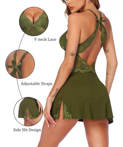 Women Lingerie Lace Chemise Sleepwear Babydoll Teddy Lingerie Jungle Green $8.73 Lingerie