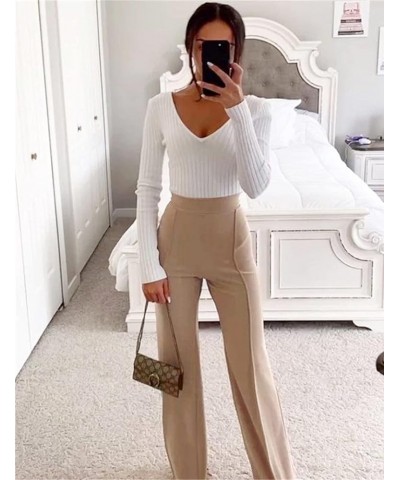 Womens Casual Bootcut Ease Into Pants Stretchy Bell Bottom Flare Palazzo with Tummy Control Trousers Khaki $11.06 Pants