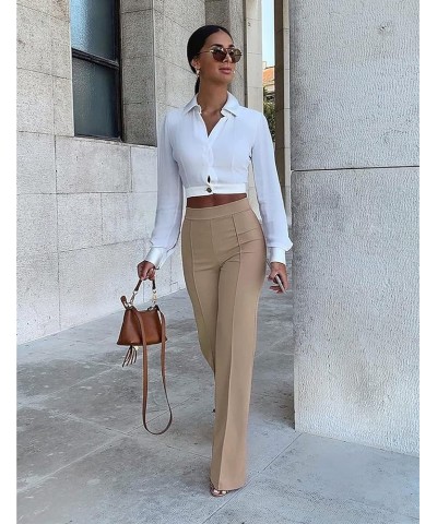 Womens Casual Bootcut Ease Into Pants Stretchy Bell Bottom Flare Palazzo with Tummy Control Trousers Khaki $11.06 Pants