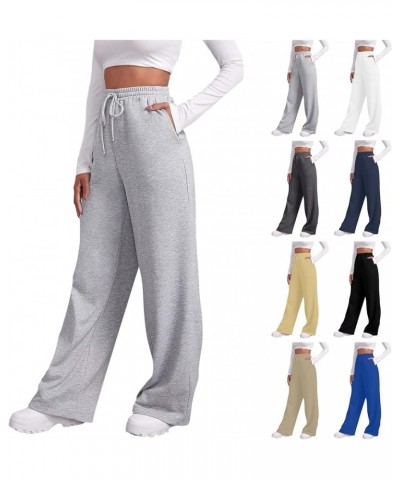 Women Wide Leg Sweatpants Baggy Straight Leg Sweatpants with Pockets Elastic Waist Flare Sweatpants Fleece Joggers A-white $7...