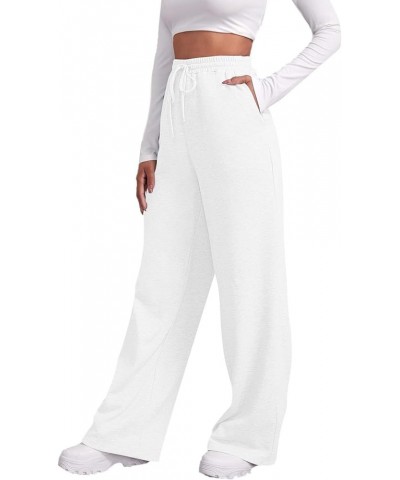 Women Wide Leg Sweatpants Baggy Straight Leg Sweatpants with Pockets Elastic Waist Flare Sweatpants Fleece Joggers A-white $7...