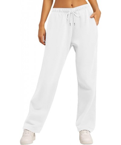 Women Wide Leg Sweatpants Baggy Straight Leg Sweatpants with Pockets Elastic Waist Flare Sweatpants Fleece Joggers A-white $7...