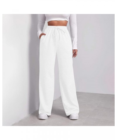 Women Wide Leg Sweatpants Baggy Straight Leg Sweatpants with Pockets Elastic Waist Flare Sweatpants Fleece Joggers A-white $7...