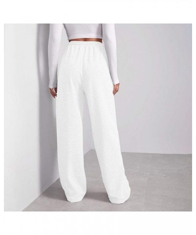 Women Wide Leg Sweatpants Baggy Straight Leg Sweatpants with Pockets Elastic Waist Flare Sweatpants Fleece Joggers A-white $7...