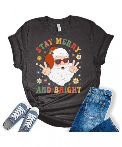 Christmas Shirts Womens Merry and Bright Shirt Holiday Xmas Tshirt Christmas Lights Tees C - Dark Grey Heather $11.11 T-Shirts