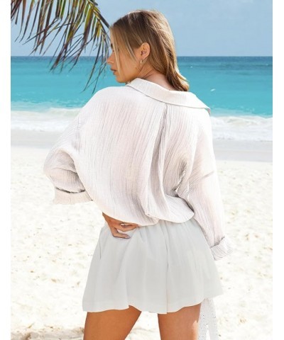 Women Beach Cover Up Roll-up Sleeve Button Down Shirts Bathing Suit Cover up Beachwear Swimsuit Covers 3 White $19.13 Swimsuits