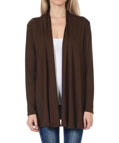 Women's Open Front Long Sleeve Jersey Knit Cardigan (25+ Colors/S-XL) Brown $10.00 Sweaters