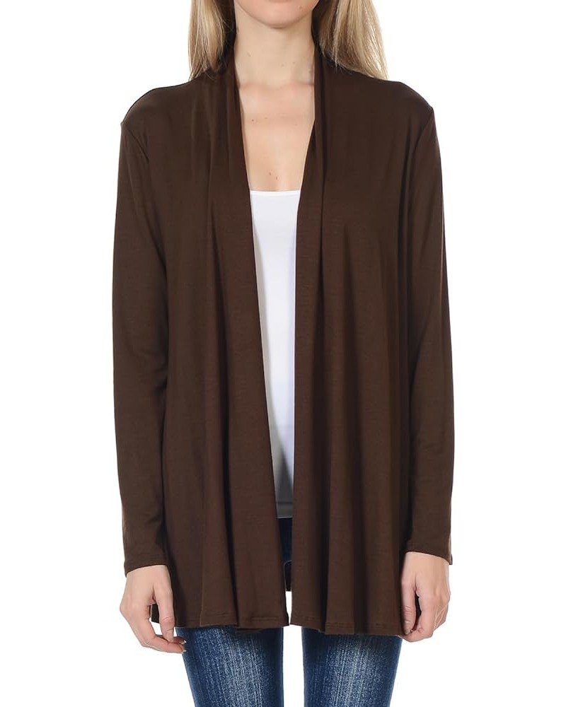 Women's Open Front Long Sleeve Jersey Knit Cardigan (25+ Colors/S-XL) Brown $10.00 Sweaters