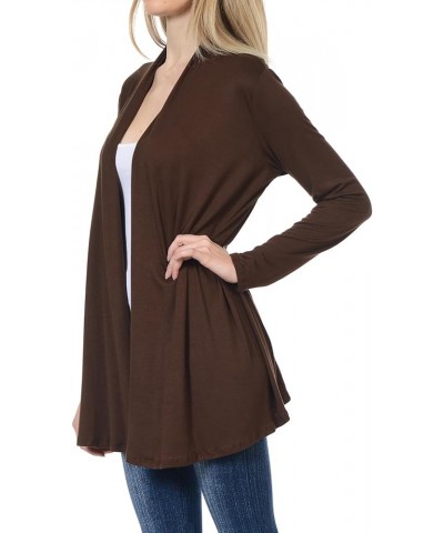 Women's Open Front Long Sleeve Jersey Knit Cardigan (25+ Colors/S-XL) Brown $10.00 Sweaters