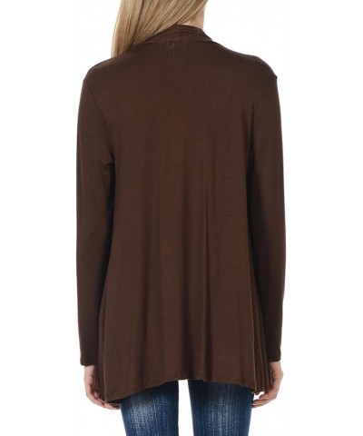 Women's Open Front Long Sleeve Jersey Knit Cardigan (25+ Colors/S-XL) Brown $10.00 Sweaters