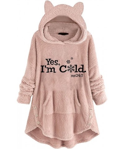 Women Warm Comfortable Loose Fleece Warm Hooded Top Long Sleeve Cute Print Pocket Casual Sweatshirt Blouse Ladies Pink-k $10....