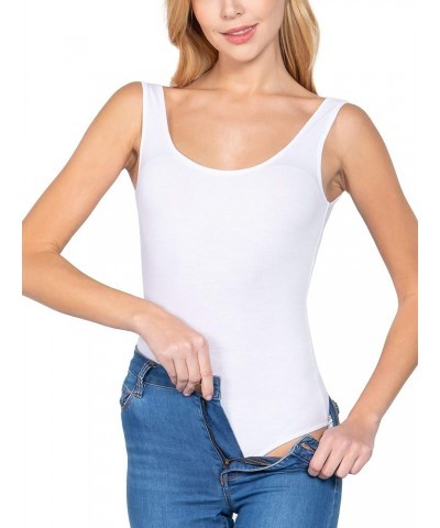 Women's Scoop Neck Sleeveless Stretch Cotton Bodysuit Tank Top 2pk-black/White $10.17 Lingerie