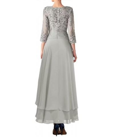 Tea Length Mother of The Bride Dresses for Wedding High Low Formal Evening Dress with Sleeves Grey $42.11 Dresses