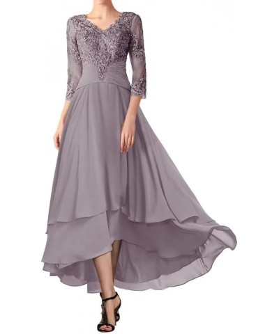 Tea Length Mother of The Bride Dresses for Wedding High Low Formal Evening Dress with Sleeves Grey $42.11 Dresses