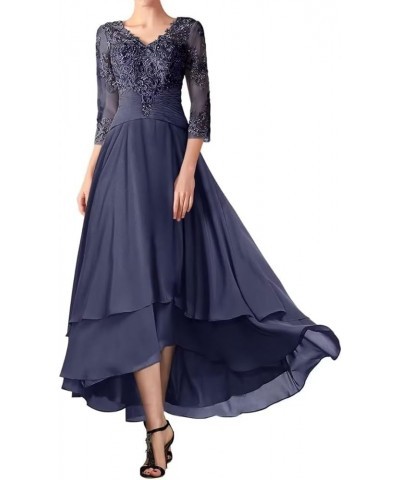 Tea Length Mother of The Bride Dresses for Wedding High Low Formal Evening Dress with Sleeves Grey $42.11 Dresses