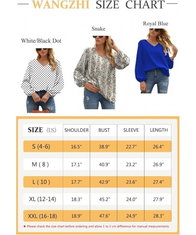 Women's Casual Sweet & Cute Loose Shirt Balloon Sleeve V-Neck Chiffon Blouse Top A06 Royal Blue $17.66 Blouses