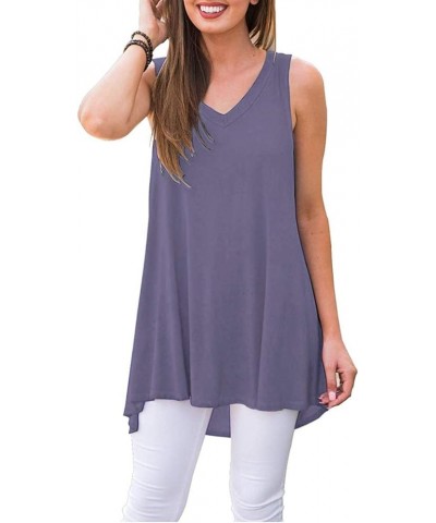 Women's Summer Sleeveless Tunic Casual V-Neck T-Shirt Tank Tops Blouse Purple Gray $10.59 Tops