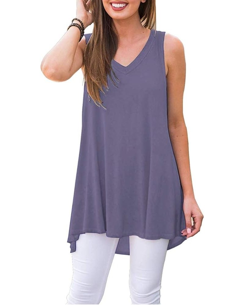 Women's Summer Sleeveless Tunic Casual V-Neck T-Shirt Tank Tops Blouse Purple Gray $10.59 Tops