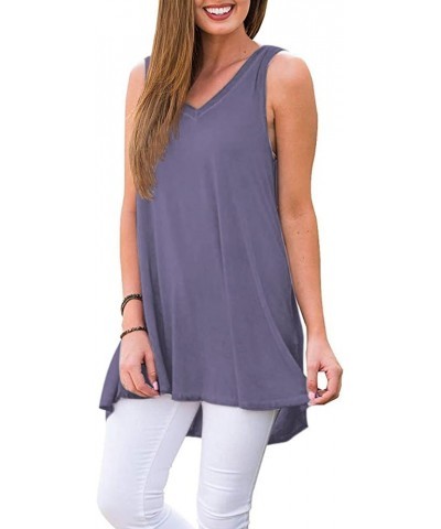 Women's Summer Sleeveless Tunic Casual V-Neck T-Shirt Tank Tops Blouse Purple Gray $10.59 Tops