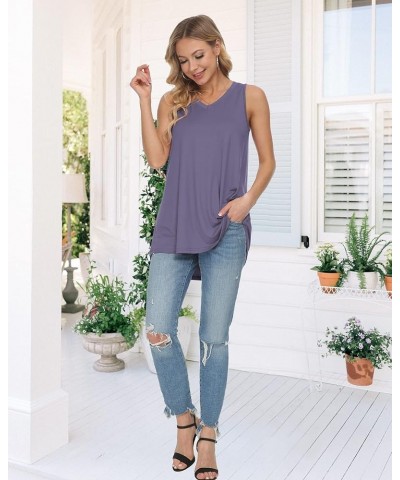 Women's Summer Sleeveless Tunic Casual V-Neck T-Shirt Tank Tops Blouse Purple Gray $10.59 Tops