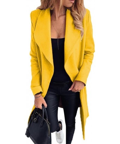 Women's Lapel Wool Blend Trench Coat Warm Solid Color Jackets Wrap Coats with Belt Yellow $24.07 Coats