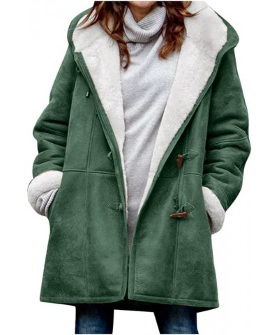 Fleece Lined Jacket Women With Hood Winter Warm Plush Cardigan Faux Suede Pea Coats Soild Color Outwear With Pocket 03-green ...