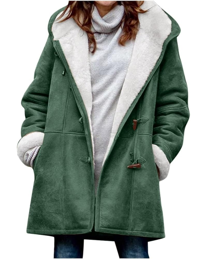 Fleece Lined Jacket Women With Hood Winter Warm Plush Cardigan Faux Suede Pea Coats Soild Color Outwear With Pocket 03-green ...