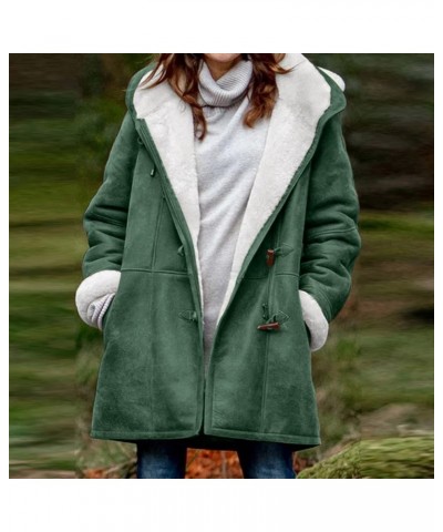 Fleece Lined Jacket Women With Hood Winter Warm Plush Cardigan Faux Suede Pea Coats Soild Color Outwear With Pocket 03-green ...