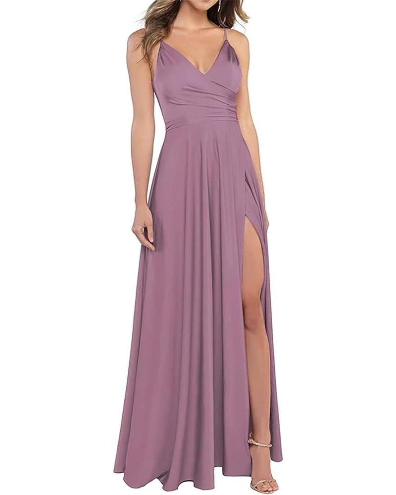 Bridesmaid Dresses Long Satin V Neck Formal Wedding Party Evening Prom Gowns with Slit… Mauve $29.31 Dresses