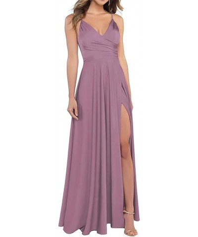 Bridesmaid Dresses Long Satin V Neck Formal Wedding Party Evening Prom Gowns with Slit… Mauve $29.31 Dresses