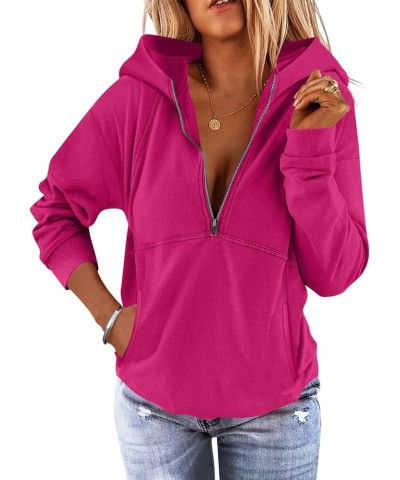 Women's Hoodies Half Zip Fleece Sweatshirts Long Sleeve Lined Collar Zipper Loose Casual Hooded Pullover Tops 2- Hot Pink $18...