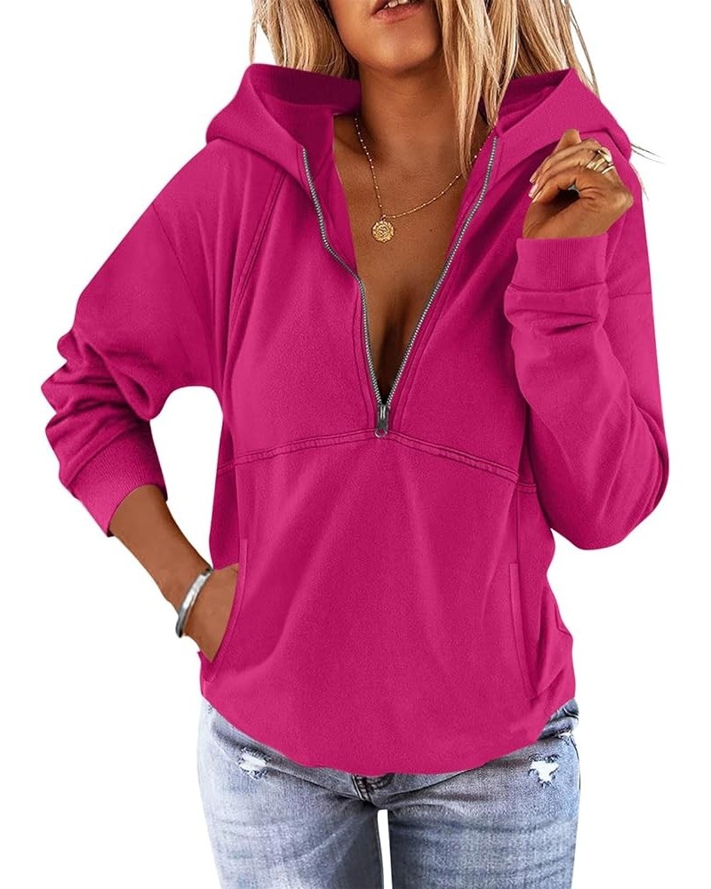 Women's Hoodies Half Zip Fleece Sweatshirts Long Sleeve Lined Collar Zipper Loose Casual Hooded Pullover Tops 2- Hot Pink $18...