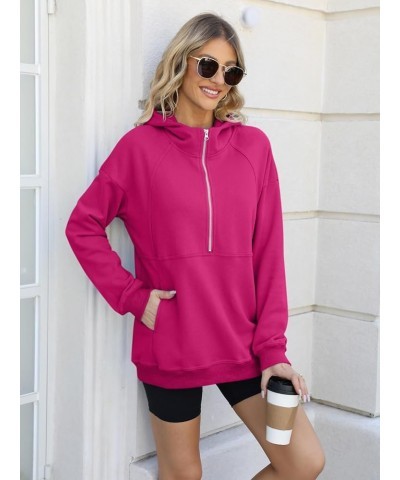 Women's Hoodies Half Zip Fleece Sweatshirts Long Sleeve Lined Collar Zipper Loose Casual Hooded Pullover Tops 2- Hot Pink $18...