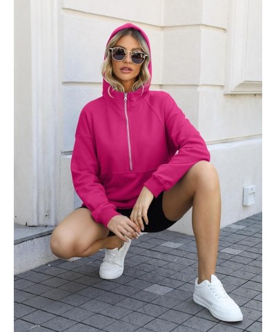 Women's Hoodies Half Zip Fleece Sweatshirts Long Sleeve Lined Collar Zipper Loose Casual Hooded Pullover Tops 2- Hot Pink $18...