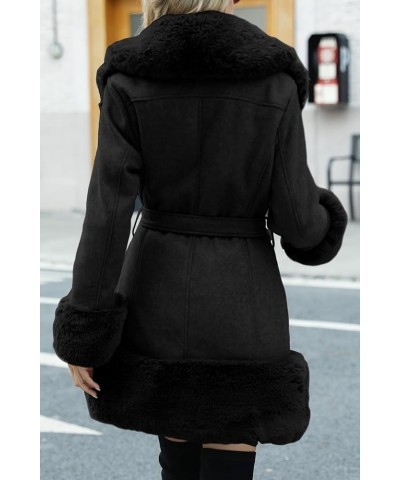 Women's Wool Pea Coat Faux Fur Jacket Winter Warm Parka Overcoat with Belt Black Wool Mid Length $40.00 Coats