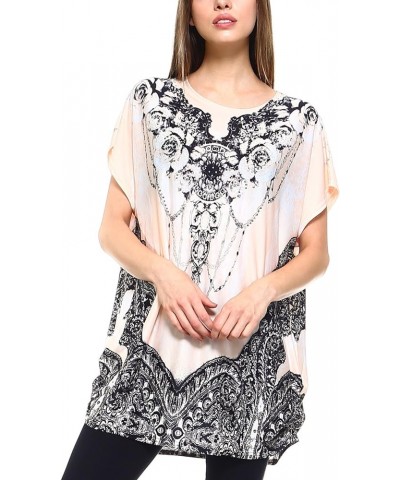 Women's Casual Summer Short Sleeve Print Tunic Loose fit Top Pt07-peach $10.39 Tops