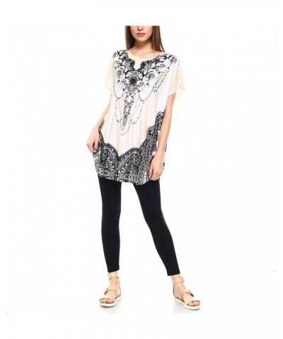 Women's Casual Summer Short Sleeve Print Tunic Loose fit Top Pt07-peach $10.39 Tops