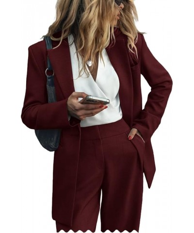 2 Piece Solid Work Pant Suit for Women Business Office Lady Suits Sets Burgundy $39.74 Suits