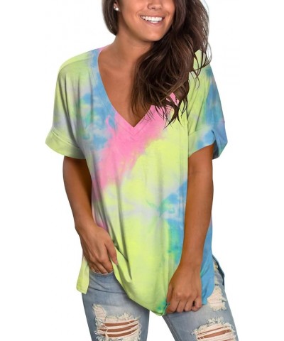 Women's Tshirts Casual V Neck Short Sleeve Loose Summer Tunic Tops Tie Dye Rainbow $15.95 Tops