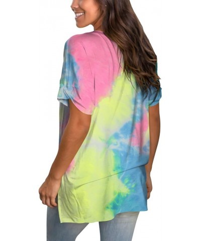 Women's Tshirts Casual V Neck Short Sleeve Loose Summer Tunic Tops Tie Dye Rainbow $15.95 Tops