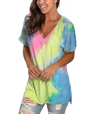 Women's Tshirts Casual V Neck Short Sleeve Loose Summer Tunic Tops Tie Dye Rainbow $15.95 Tops