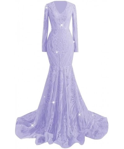 Long Sleeve Prom Dress Sequin Mermaid Evening Gowns Long Formal Dresses for Women 2024 Lavender $38.27 Dresses