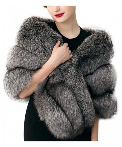Women's Luxurious Faux Fur Coat Wrapped Shawl for Wedding Party Red $33.79 Coats