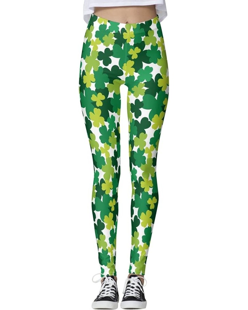 St. Patrick's Day Leggings for Women High Waisted Printed Slim Tights Pants Shamrock Clover Leaves Irish Soft Tights Z1-green...